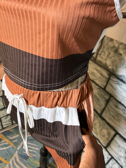 Brown White 2 piece Pants Set Women sz Large