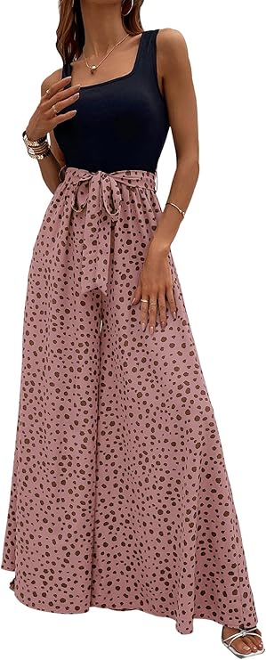 Shein Black Pink Brown Print Jumpsuit Women sz 1XL