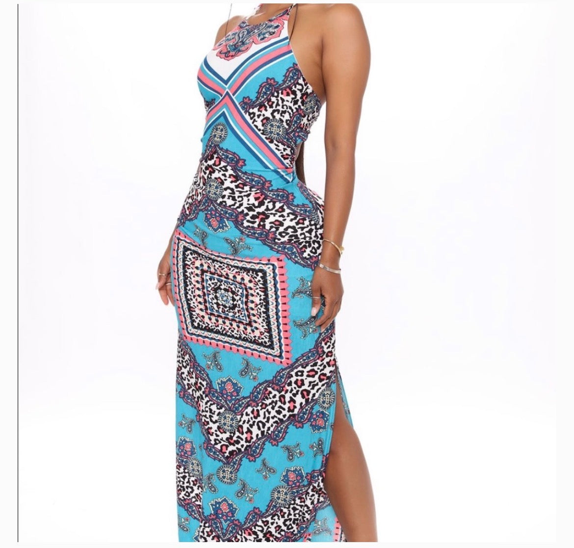 Fashion Nova Blue Pink Print Dress Women sz Large