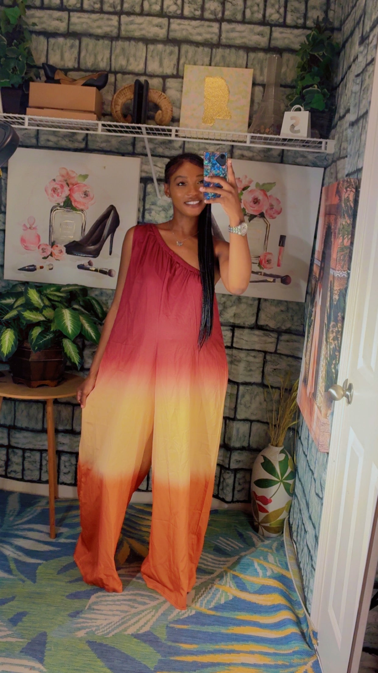 Orange Burgundy Jumpsuit Women sz 1XL