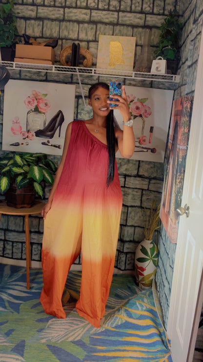 Orange Burgundy Jumpsuit Women sz 1XL
