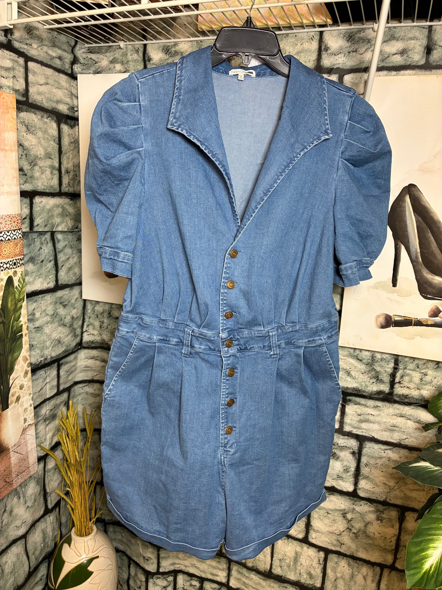 Fashion Nova Blue Denim Romper Women sz 1XL