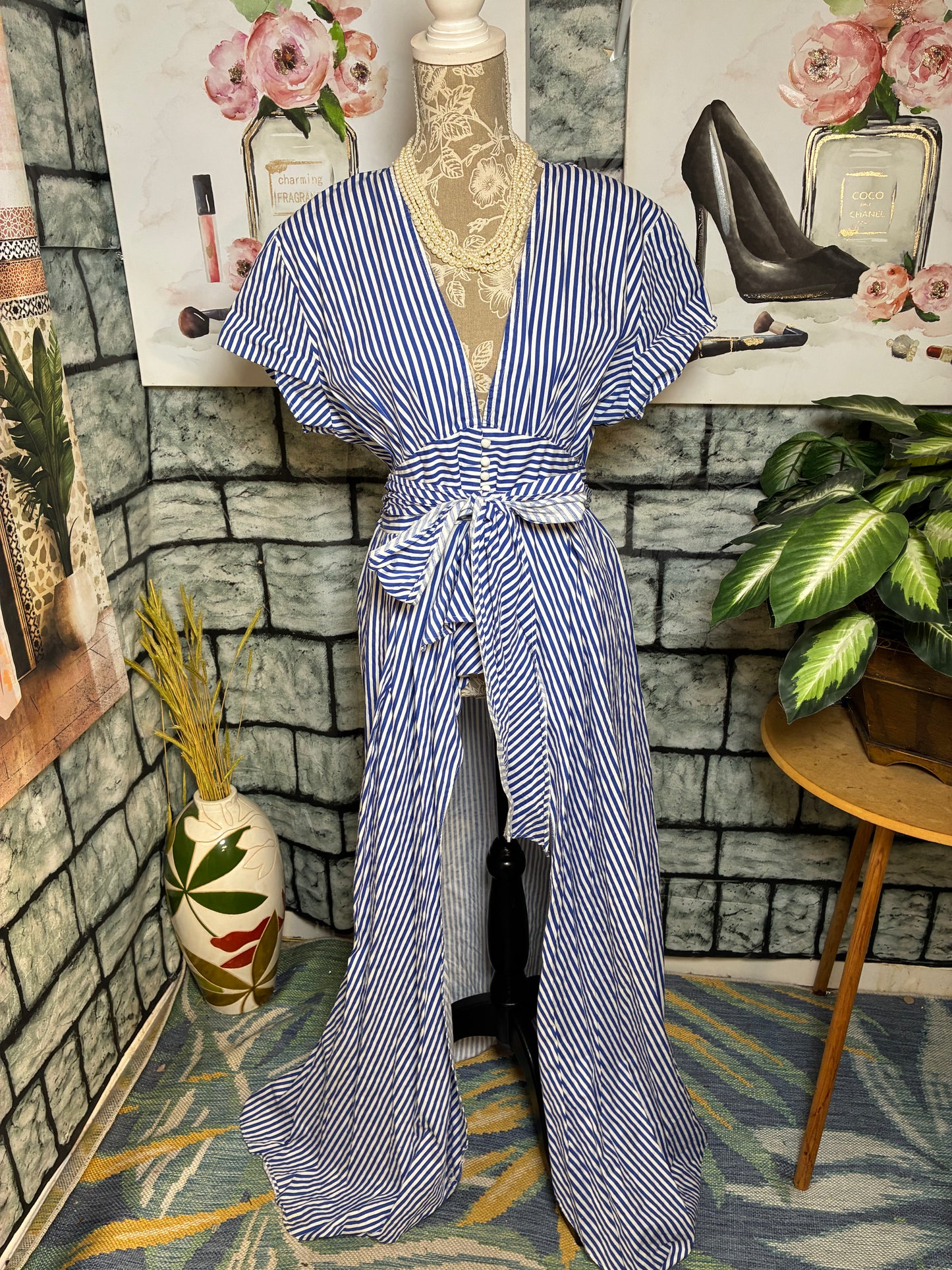 Truth Blue White Blouse Women sz XL