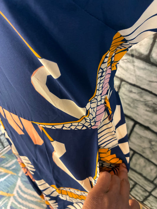 Blue Beige Print Jumpsuit Women sz Large