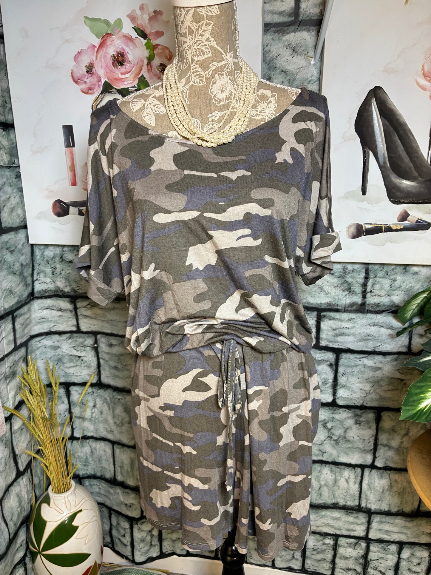 Zenana Green Camo Romper Women sz XL