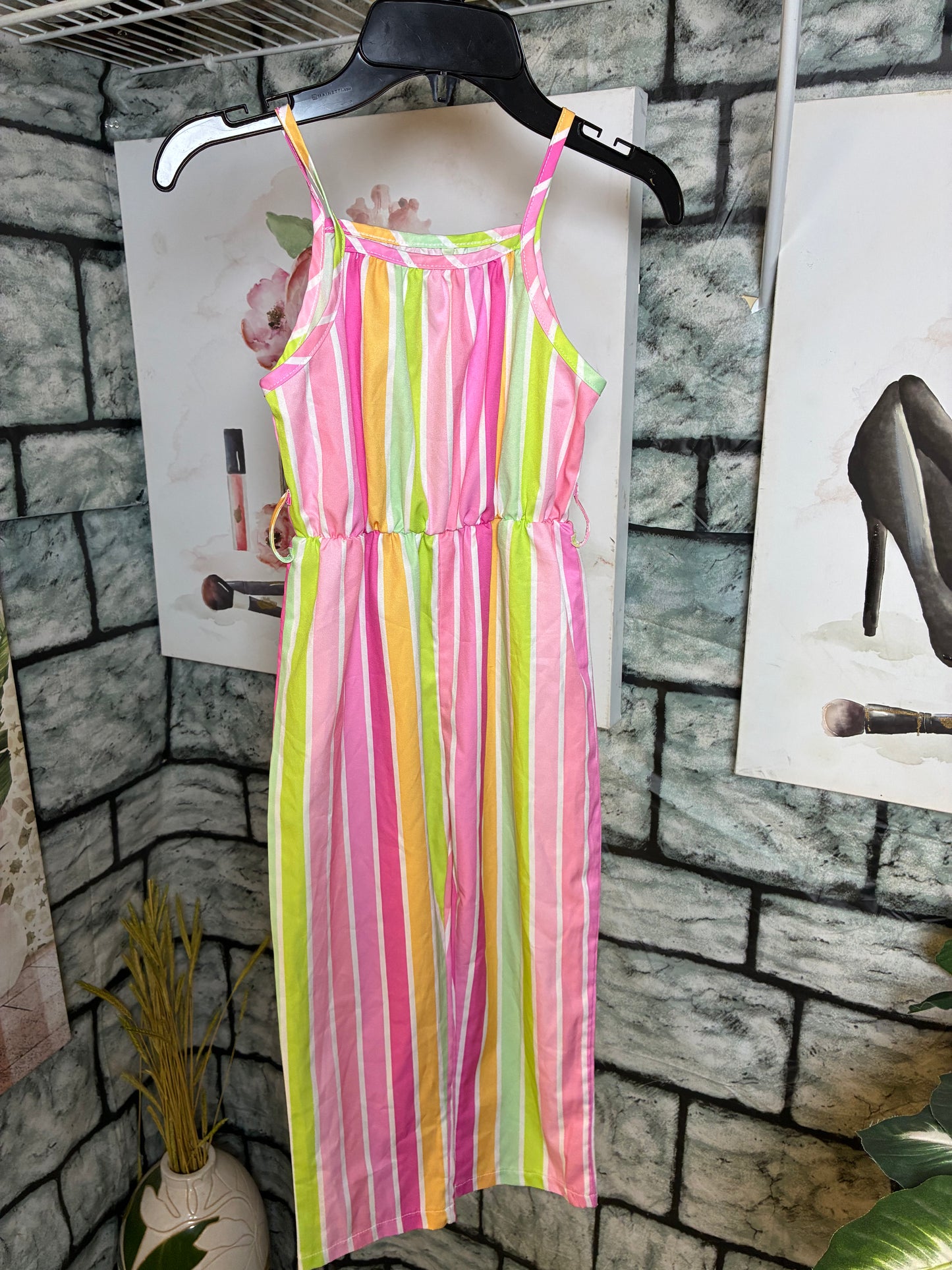 Pink Green Yellow Jumpsuit Girls sz 130 = US sz 8