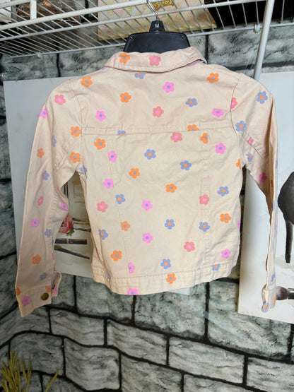 Little Lass Tan Floral Denim Jacket Girls sz 6