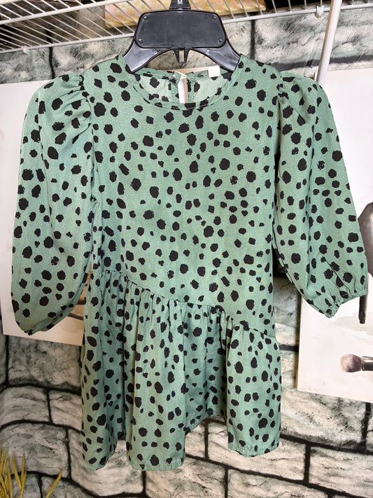Green Black Print Dress Girls sz 100 = US sz 5