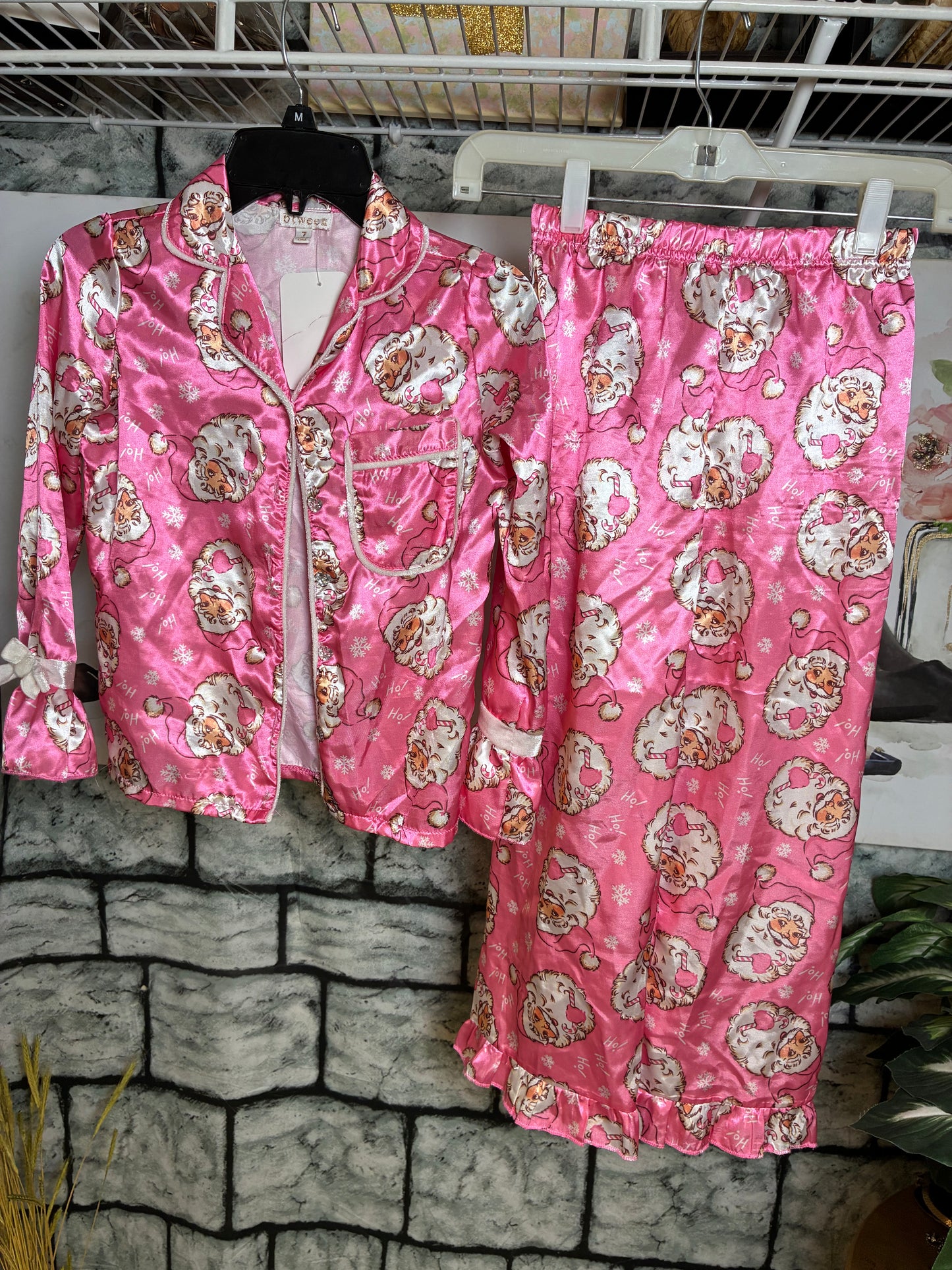 Btween Pink Santa PJ Set Girls sz 7