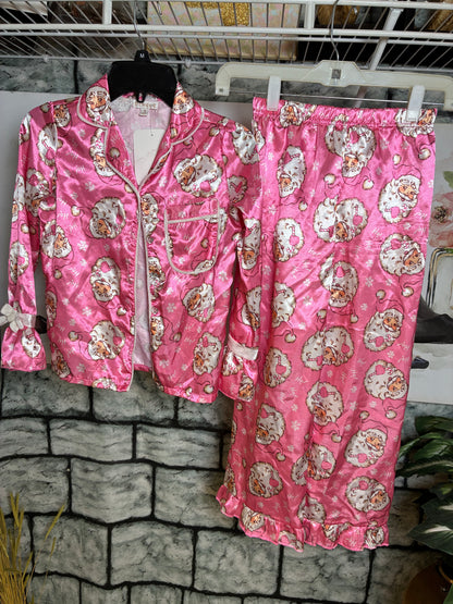 Btween Pink Santa PJ Set Girls sz 7