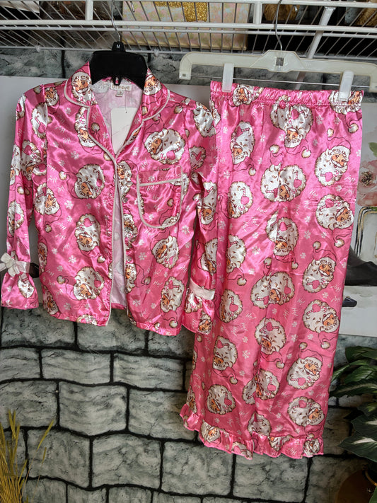 Btween Pink Santa PJ Set Girls sz 7