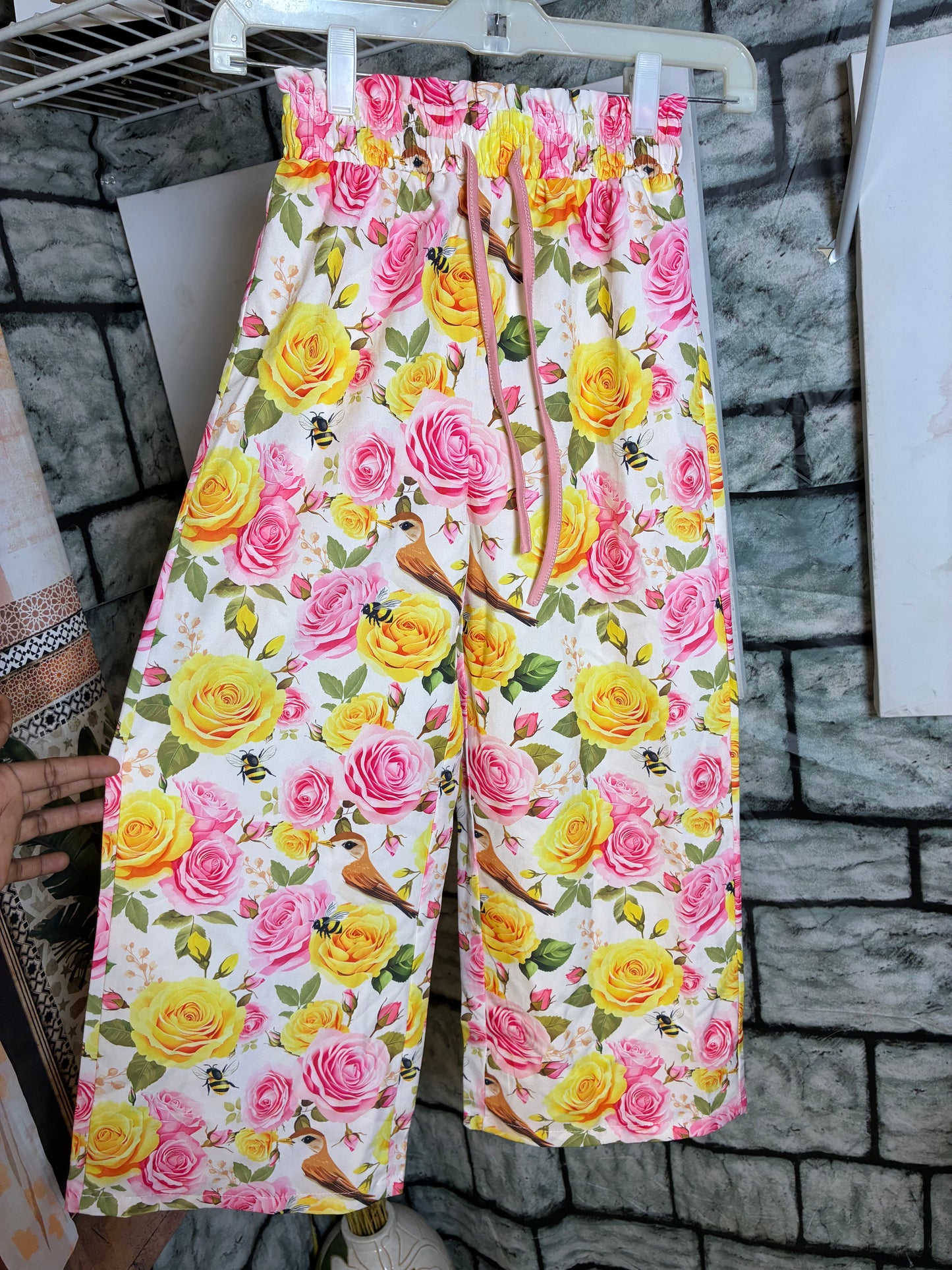 Yellow Green Floral Pants Girls sz 8/9