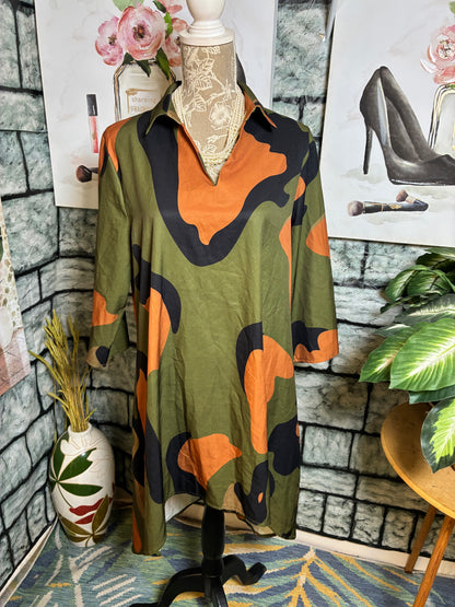 Green Brown Camo Print Dress Women sz XL