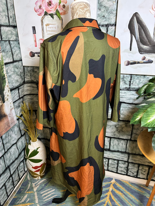 Green Brown Camo Print Dress Women sz XL