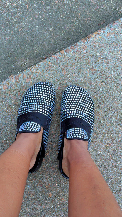 NEW Shu Shop Black Rhinestone Slide In Women sz 10
