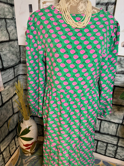 Green Pink Floral Dress Women sz XL