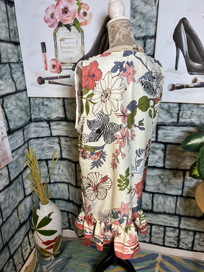White Peach Floral Dress Women sz Large