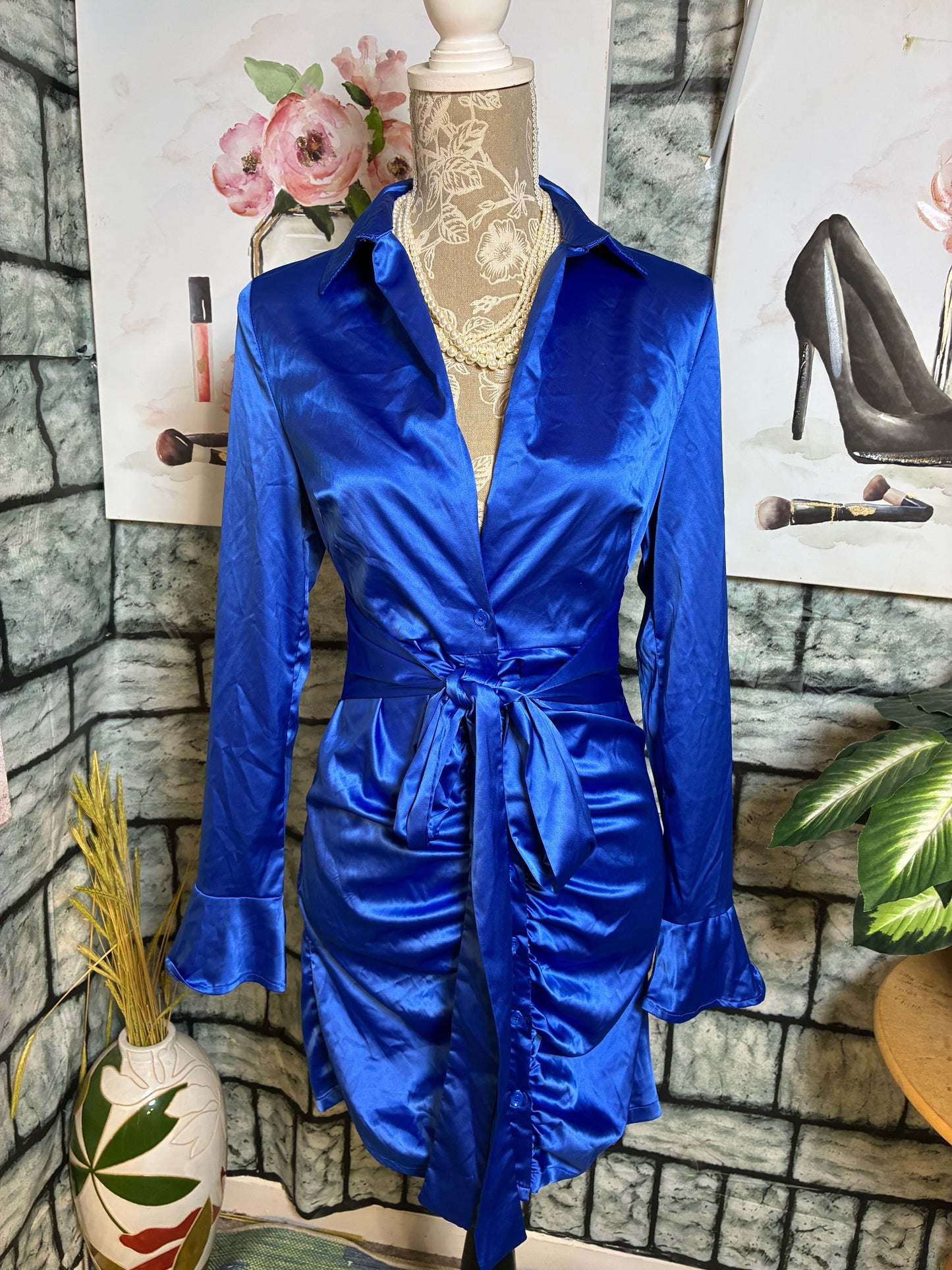 Glamaker Blue Button Women Dress Women sz Large