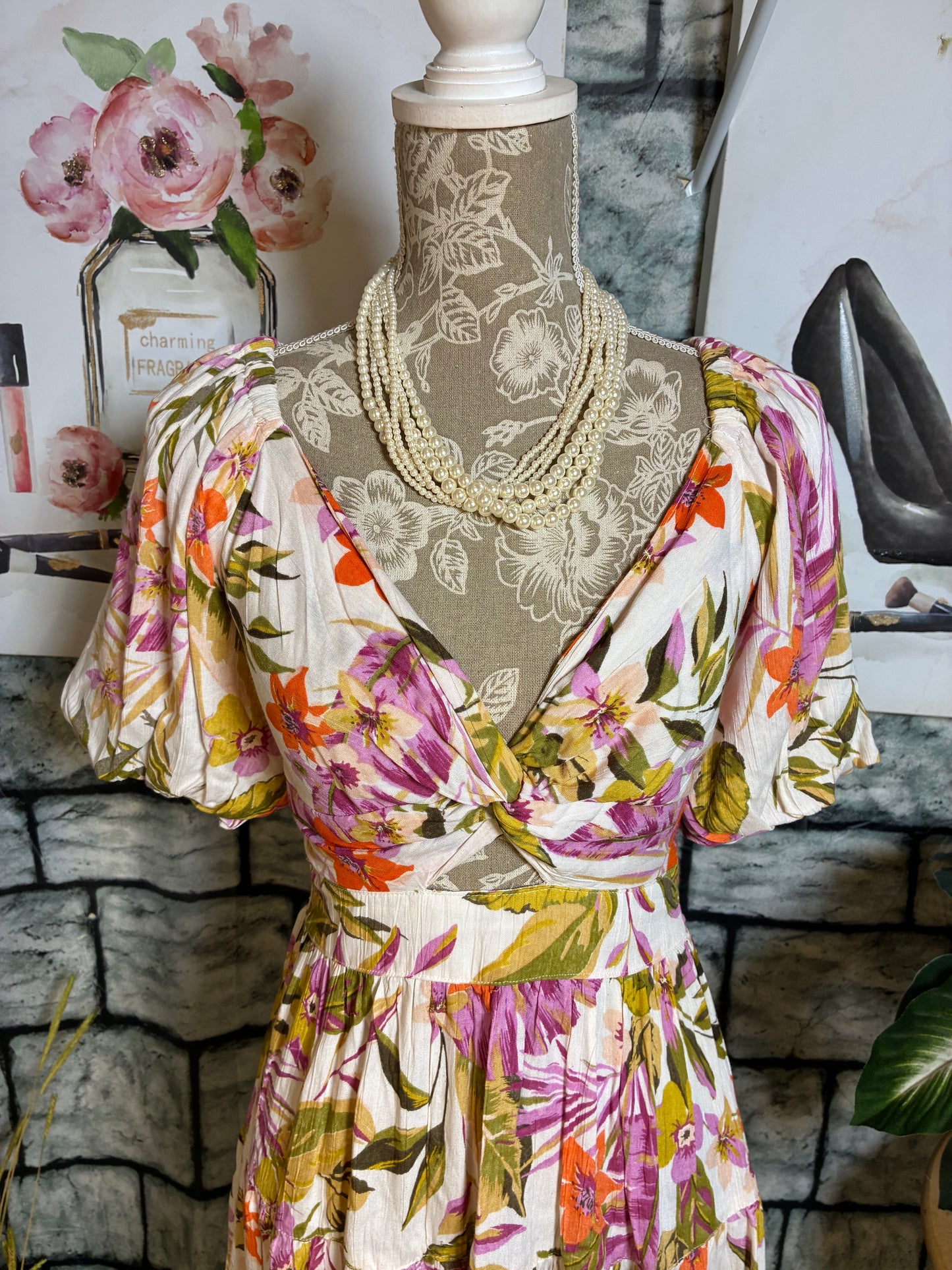 Angie White Floral Dress Women sz Small