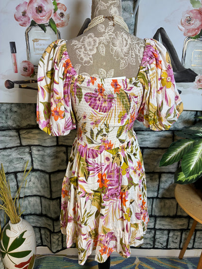 Angie White Floral Dress Women sz Small