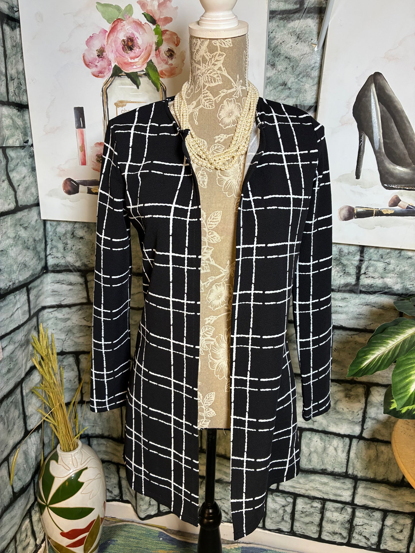 Shein Black White Blazer Blouse Women sz Medium