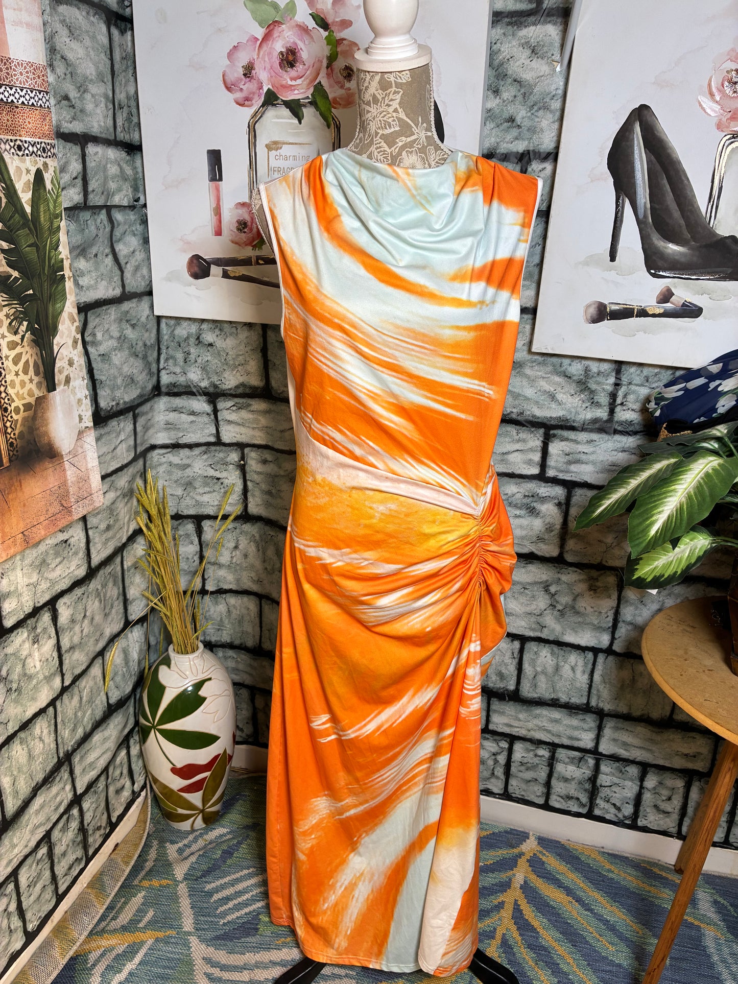 Orange White Dress Women sz 2XL (best fit 1XL)