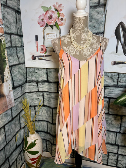 Peach Love Pink Orange Print Dress Women sz Large
