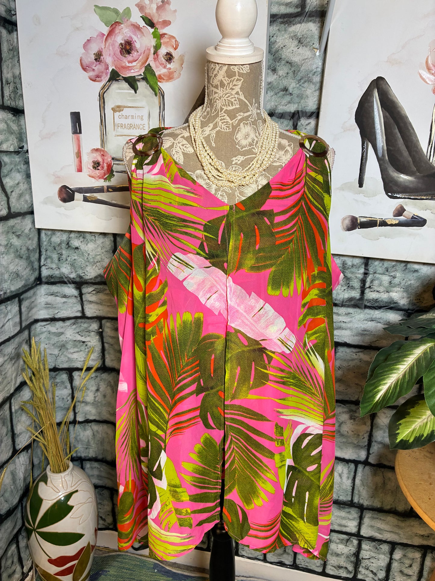 Lane Bryant Pink Green Blouse Women sz 24