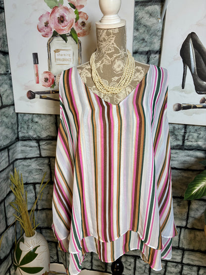 Ashley Stewart Pink Green Floral Blouse Women sz 18/20
