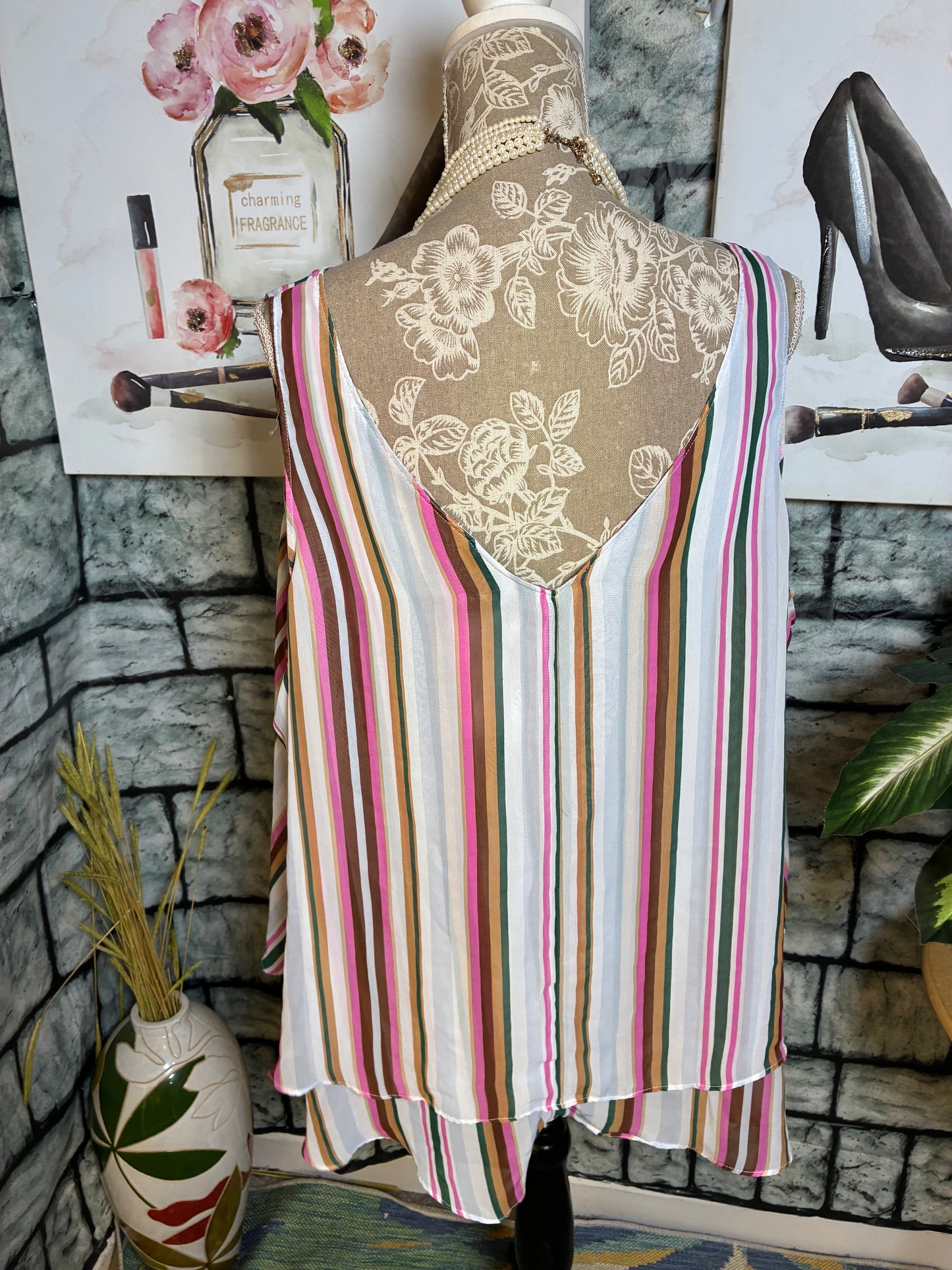 Ashley Stewart Pink Green Floral Blouse Women sz 18/20