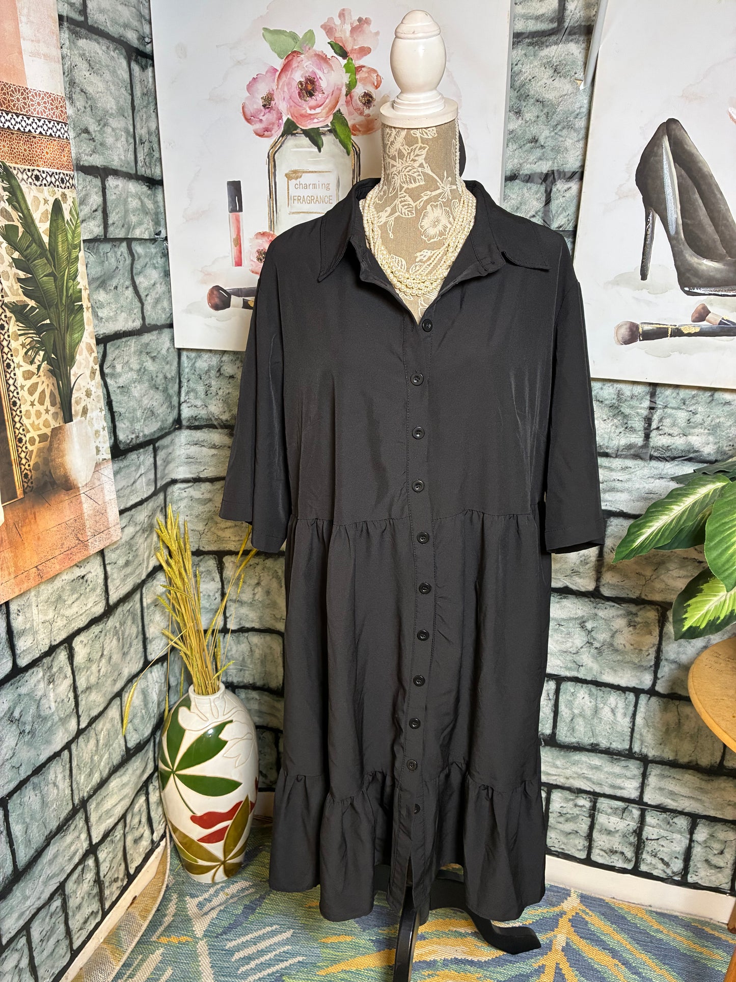 Black Button Dress Women sz 3XL