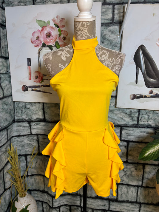 Yellow Ruffle Romper Women sz Medium