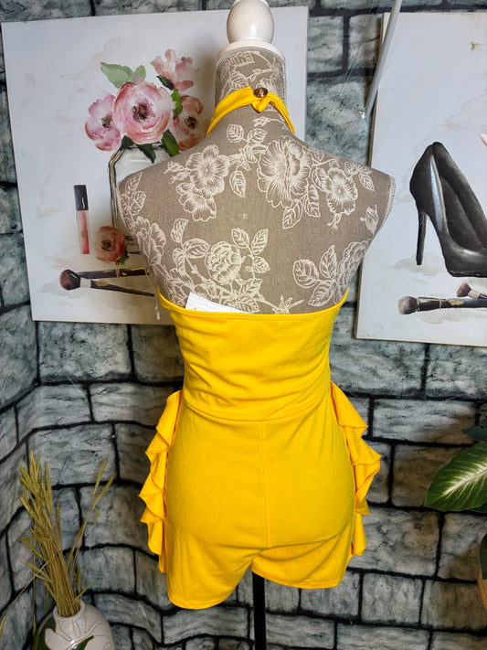 Yellow Ruffle Romper Women sz Medium
