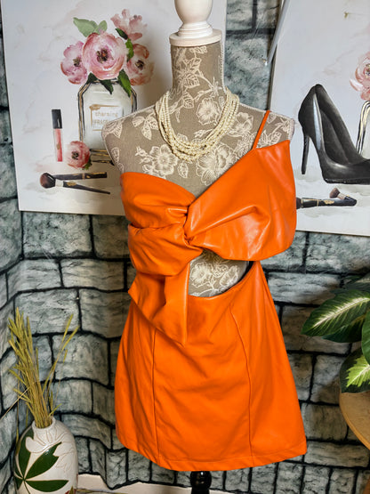Glam Orange Faux Leather Dress Women sz Large