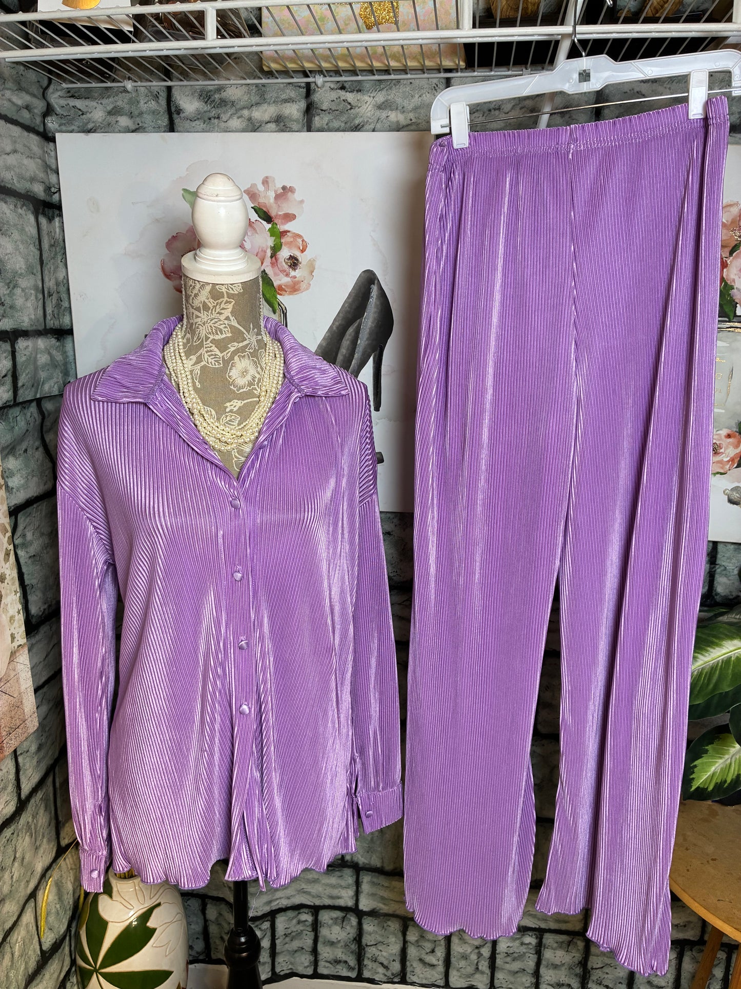 Purple 2 Piece Pants Set Women sz Large