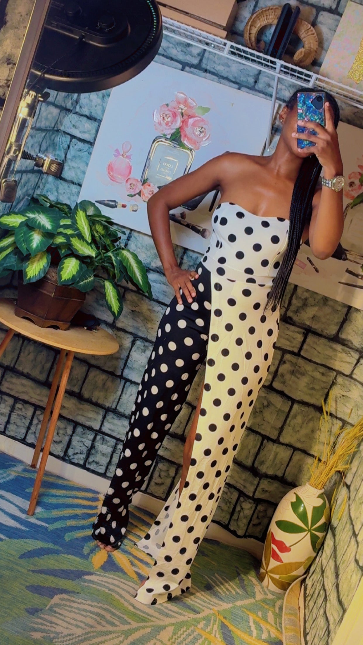 Black White Polka Dot Jumpsuit Women sz Small