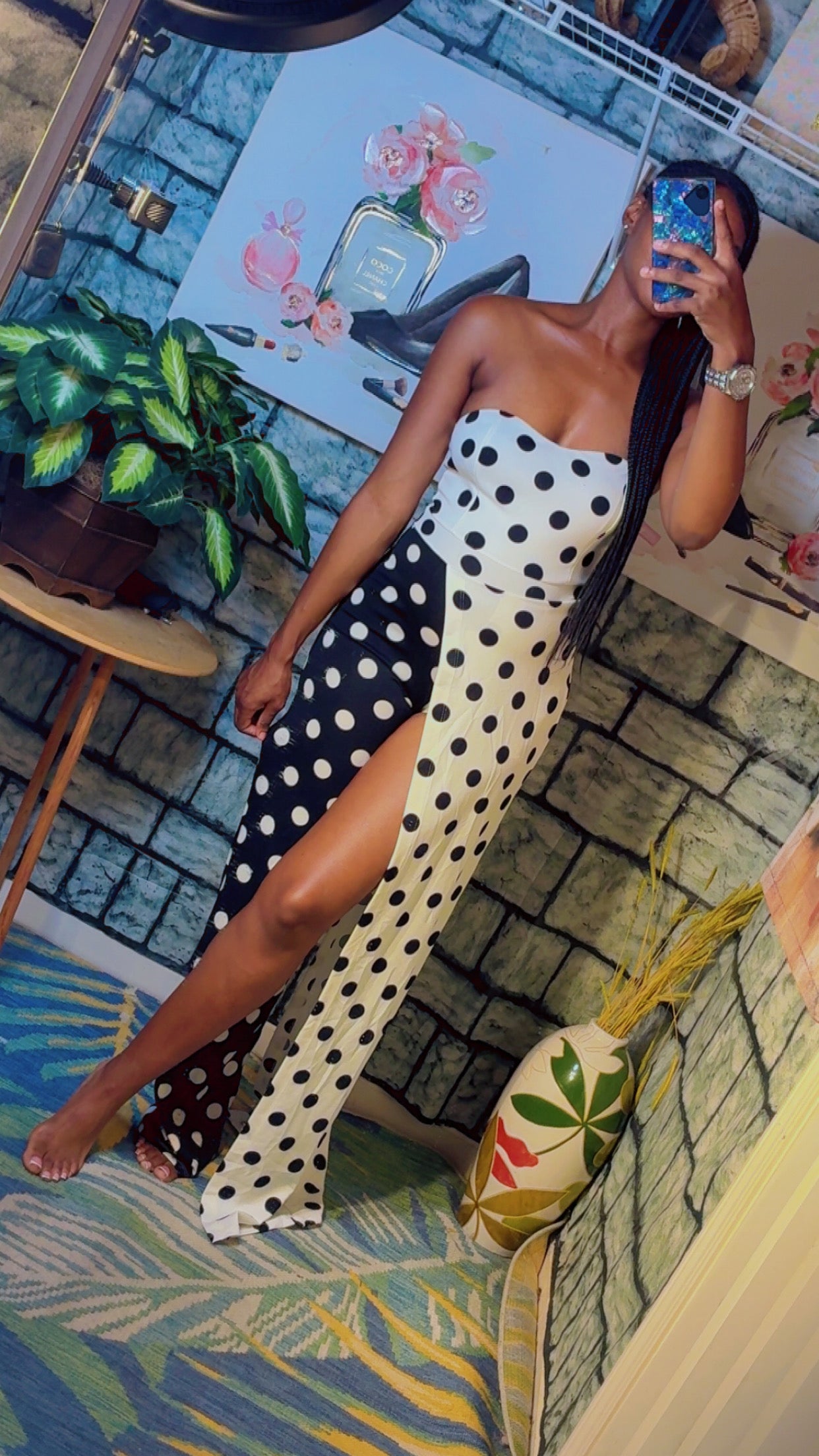 Black White Polka Dot Jumpsuit Women sz Small