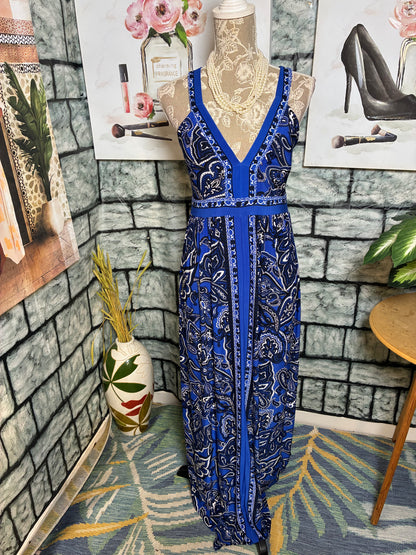 INC Blue Black Print Dress Women sz Medium
