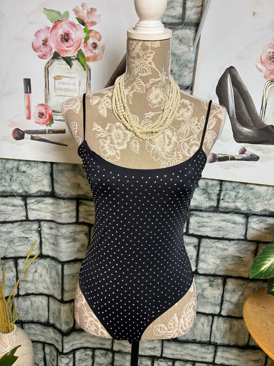 Zara Black Rhinestone Bodysuit Blouse Women sz Medium