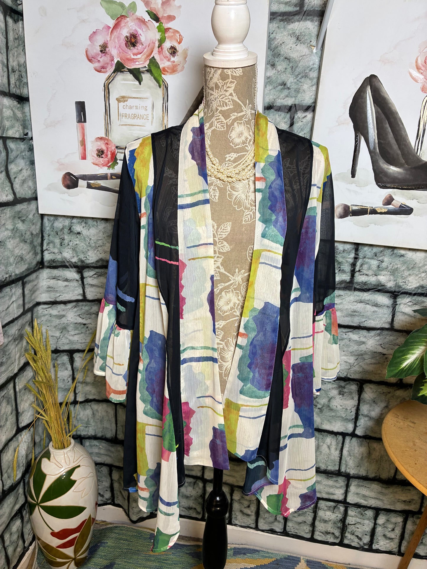 Soft Surroundings Black Print Cover Blouse Women sz XL