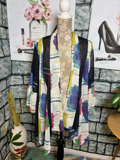 Soft Surroundings Black Print Cover Blouse Women sz XL