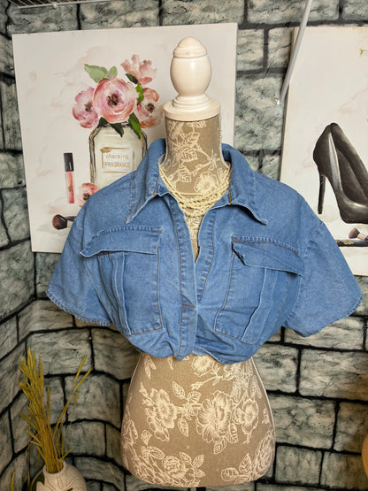 Shein Blue Denim Blouse Women sz Medium