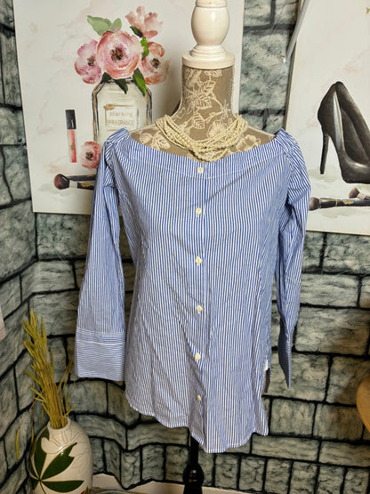 NEW Stitch and Knot Blue White Blouse Women sz Medium