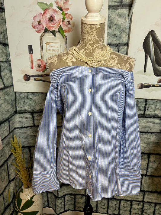 NEW Stitch and Knot Blue White Blouse Women sz Medium