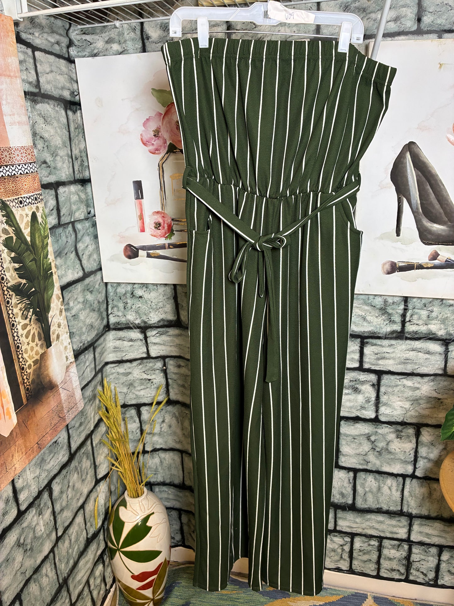 Mia Rose Green White Jumpsuit Women sz 2XL
