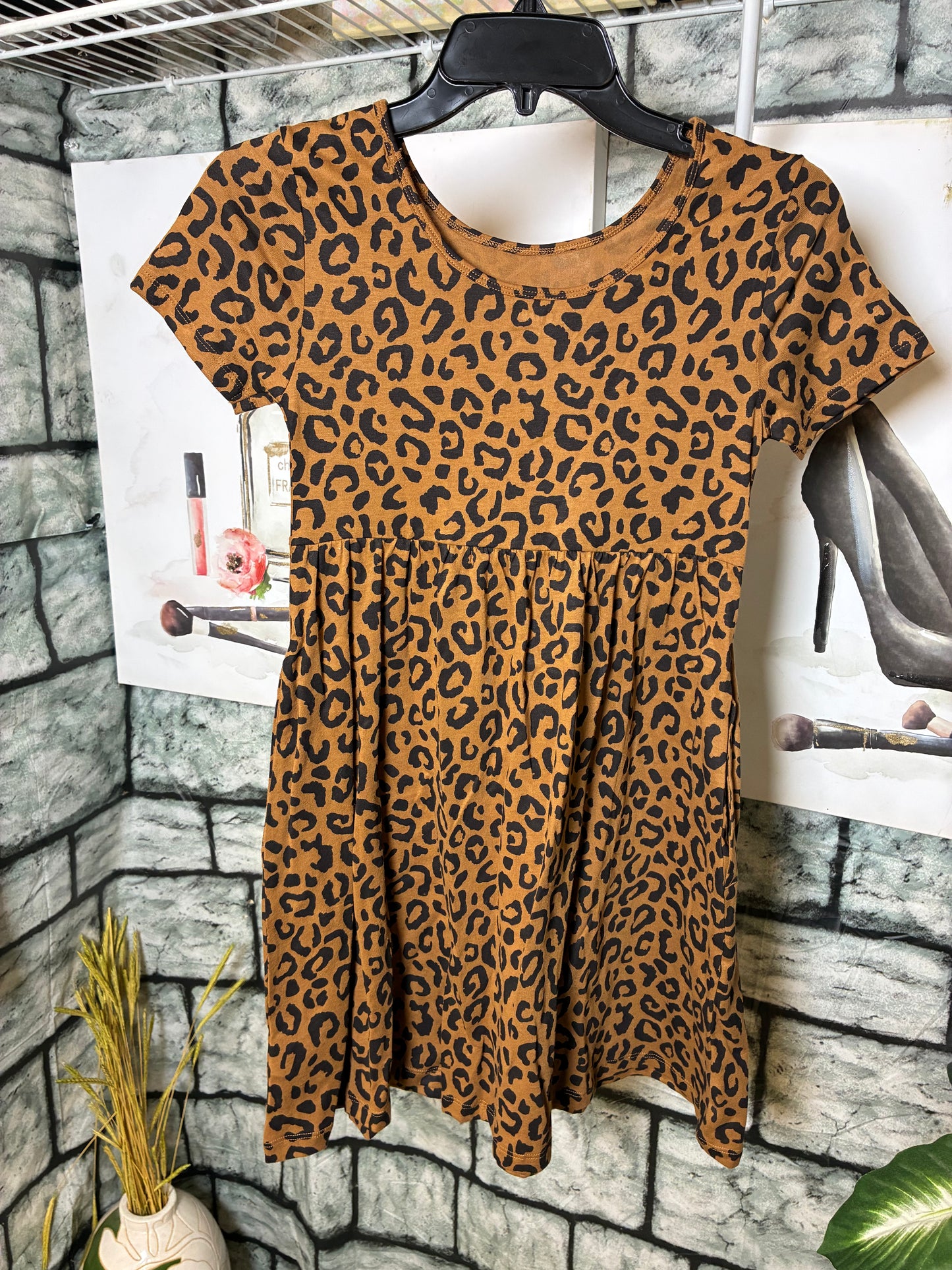 Old Navy Brown Black Print Dress Girls sz 10/12