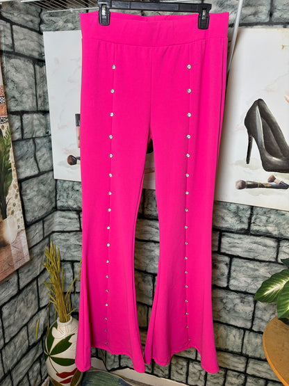 NEW Pink Rhinestone Wide Leg Pants Women sz Large