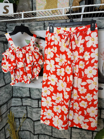 Bonnie Jean Orange Floral Pants Set Girls sz 12