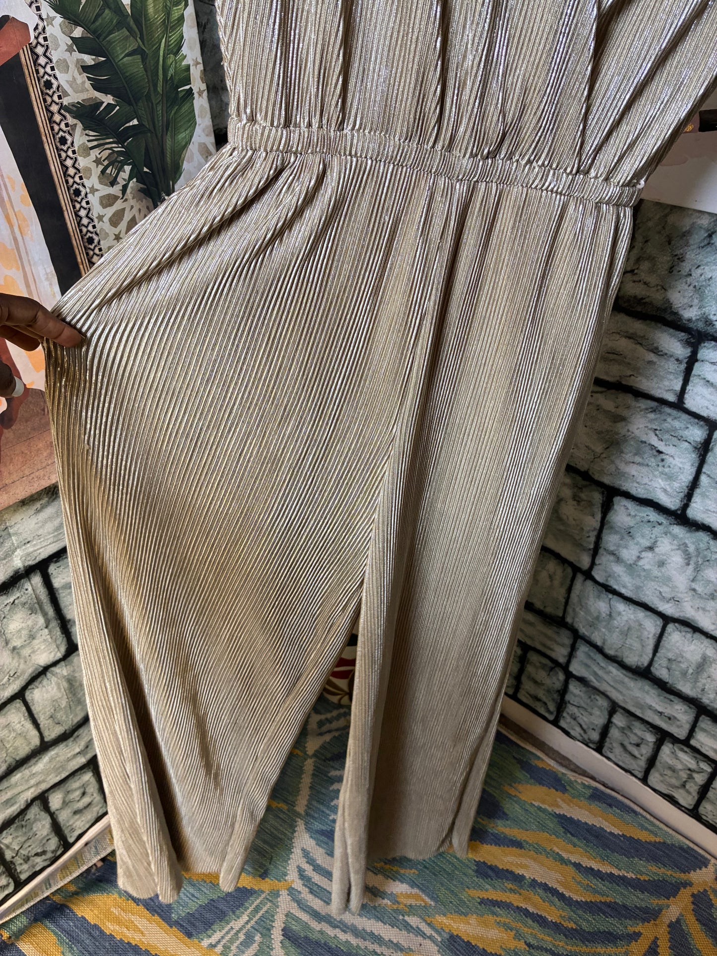 See and Be Seen Tan Silver Jumpsuit