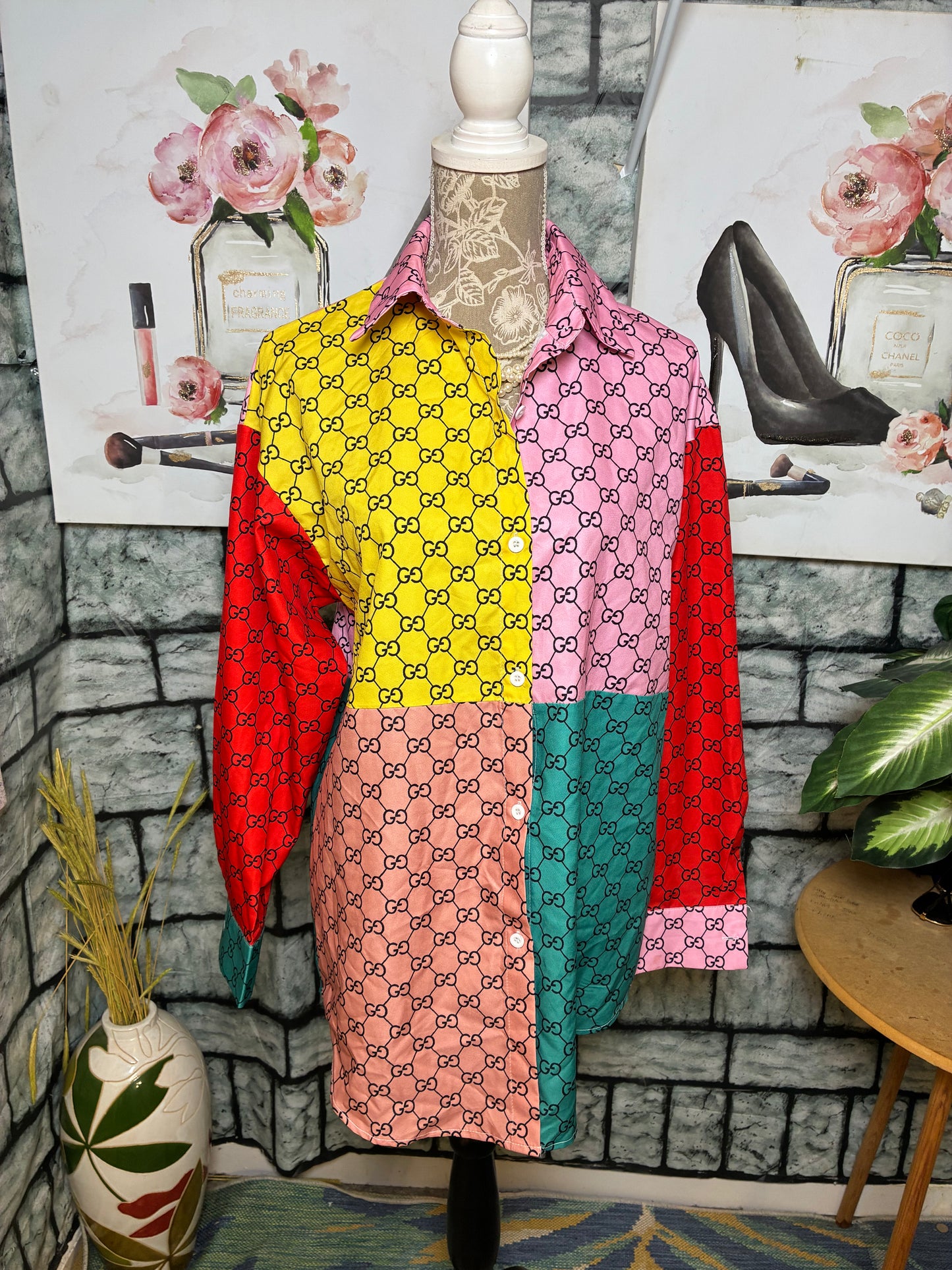 "GG" Colorful Button Dress Women sz Small